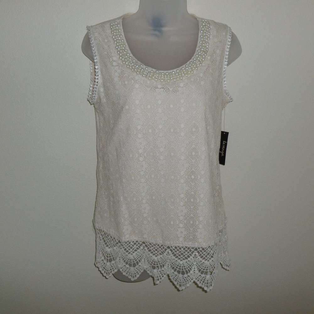 La Vanya Beautiful Beaded Lace Top NWT